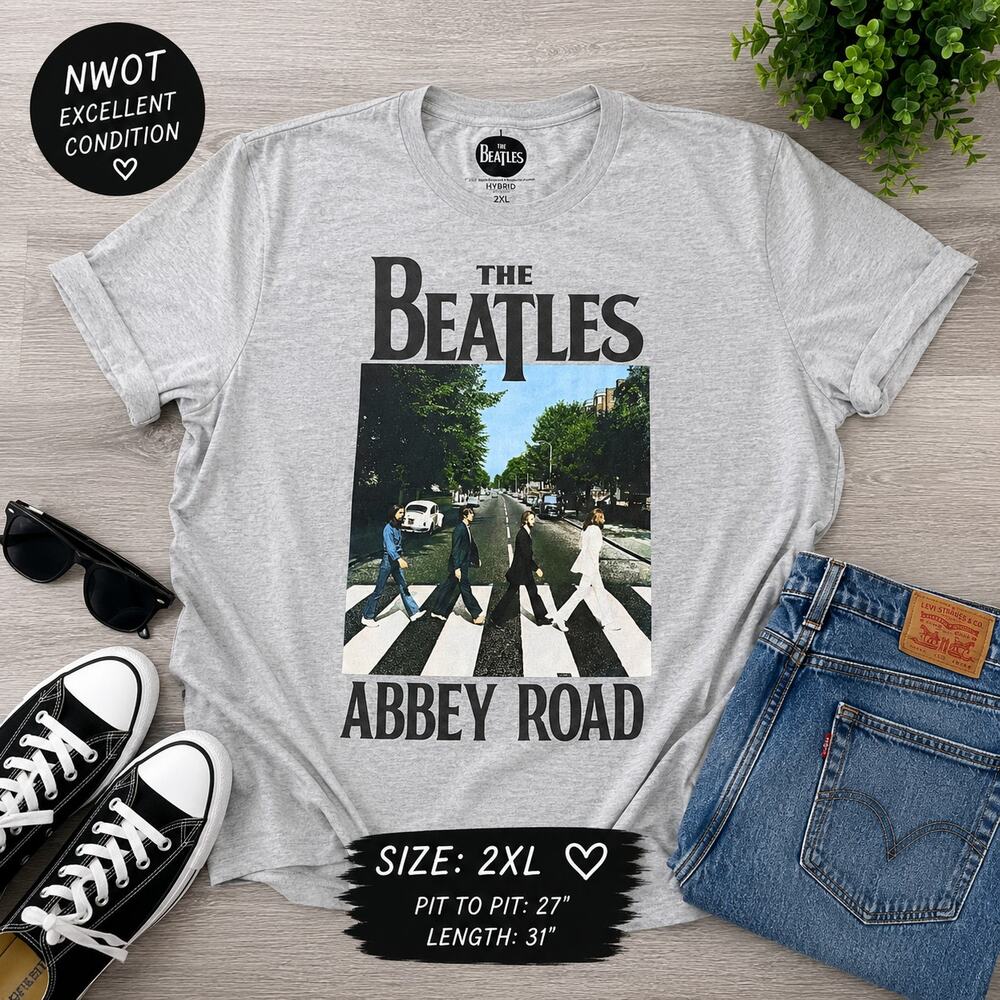 The Beatles Abbey Road Graphic Band Tee Shirt 2XL Gray Oversized Rock